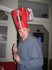 The birthday boy in his homemade birthday hat!